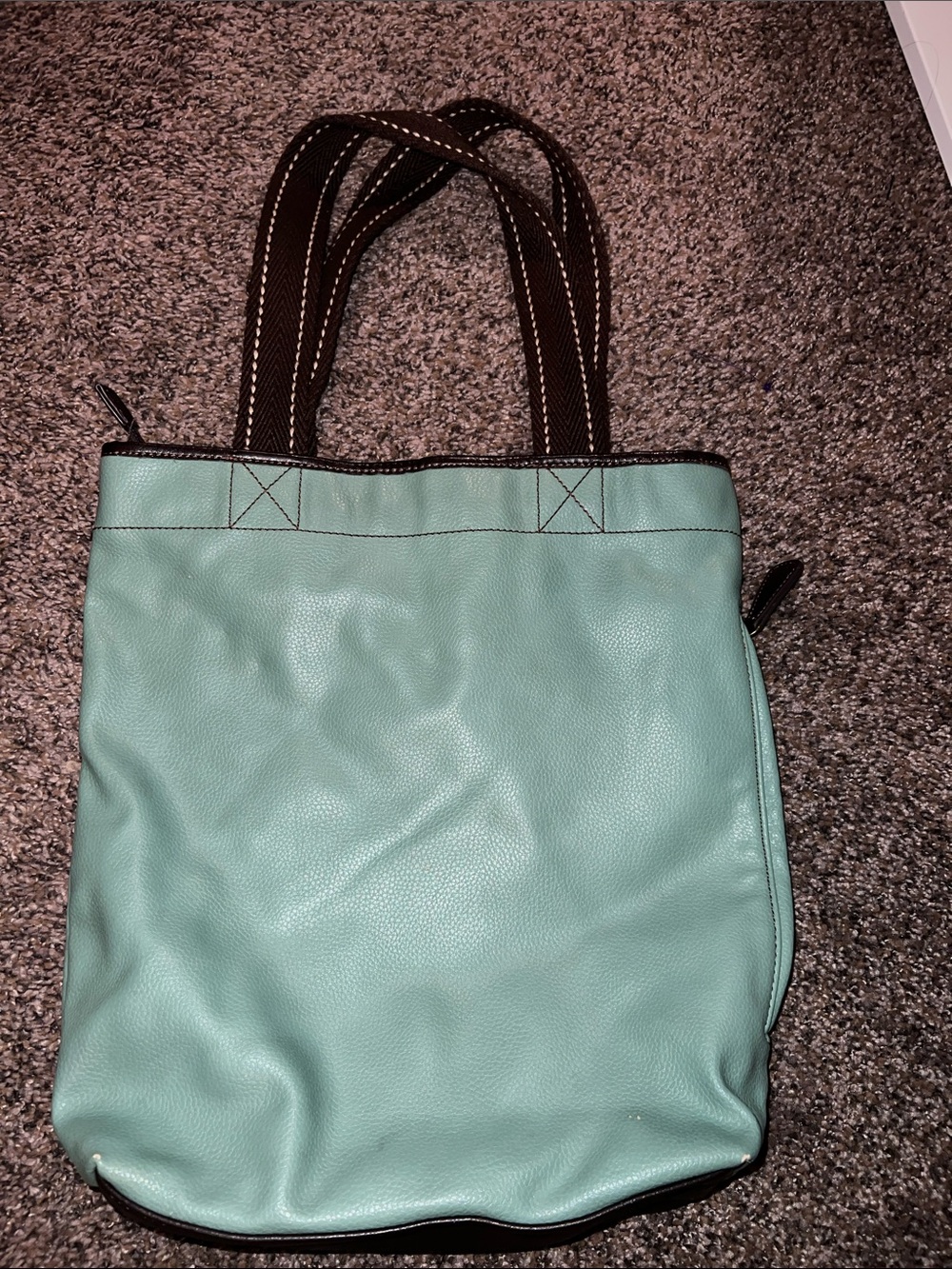 Chala- Turquoise Tote with Polka Dot Lining - Picture 7 of 11